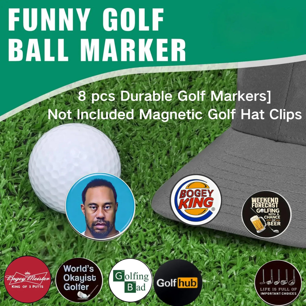 Funny Golf Ball Marker Set — 8 Pack