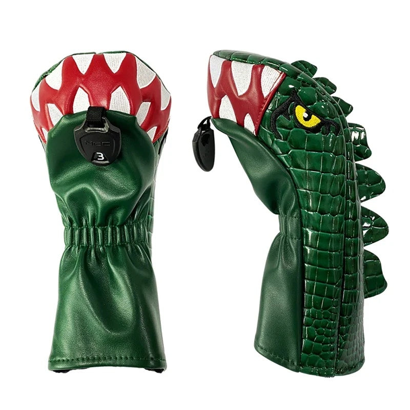 Crocodile Bite golf headcover close-up of teeth and number tag