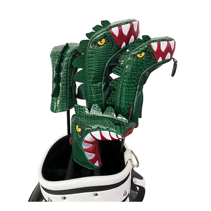 Crocodile Bite golf headcovers on clubs in a golf bag